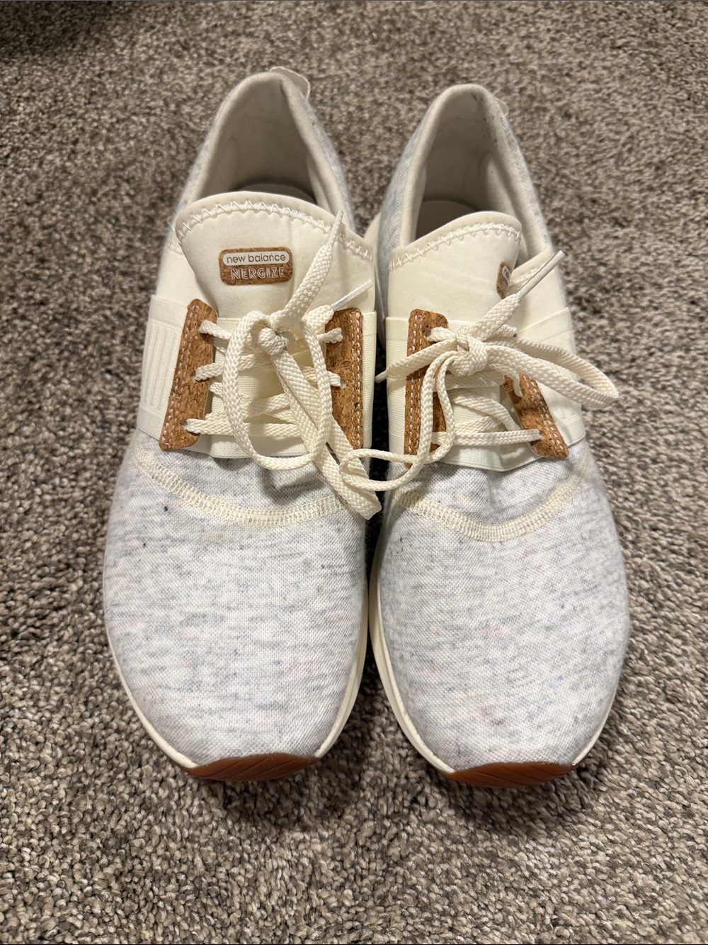 New Balance Women’s Athletic Sneakers in Cream & Light Gray with Cork Accents